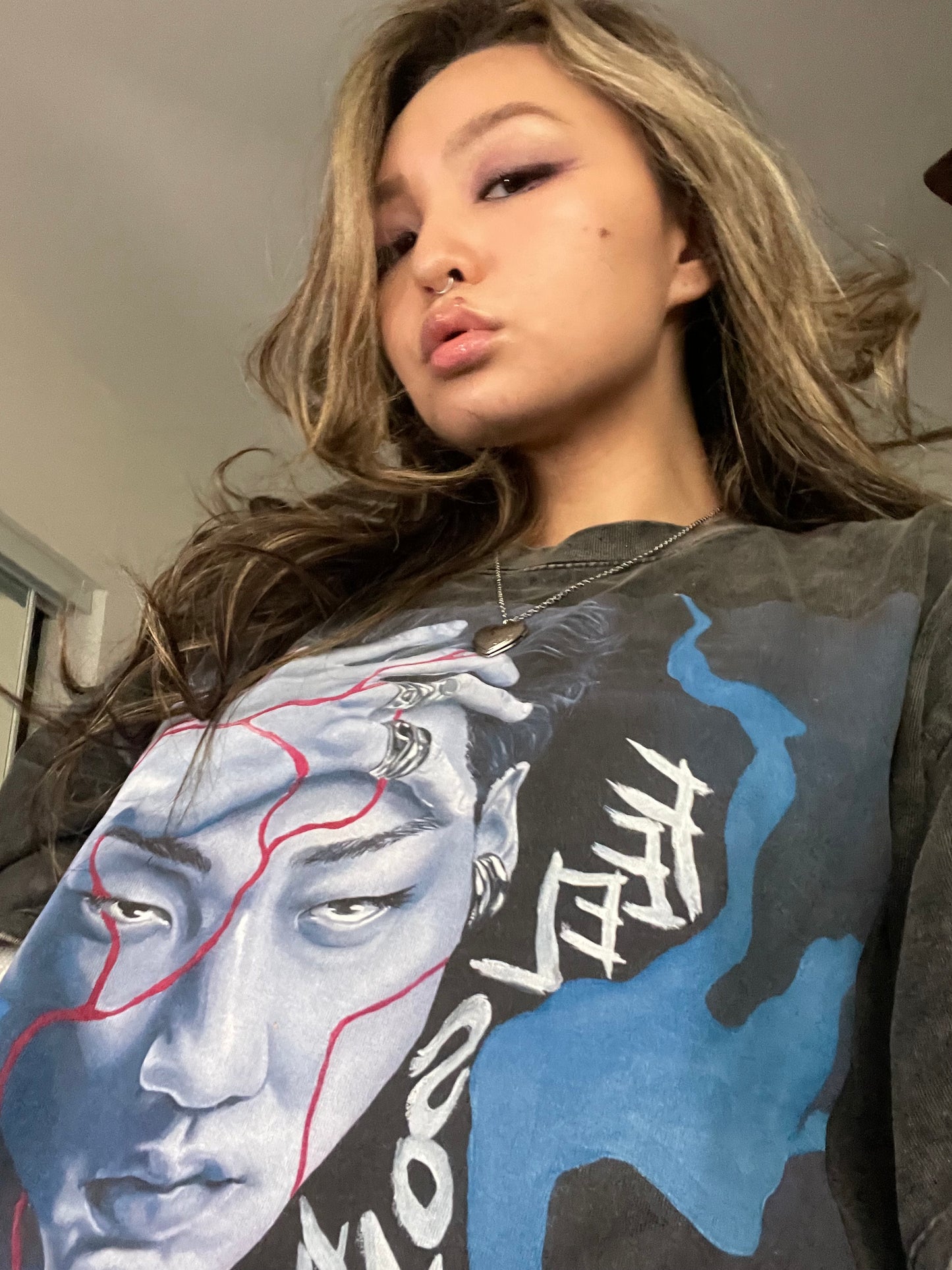 'Feel Something' Short Sleeve Acid Wash Oversized T-Shirt