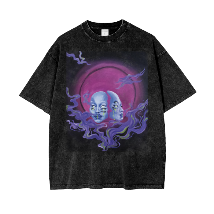 'Dark Side of the Moon' Acid Washed Oversized Graphic T-Shirt