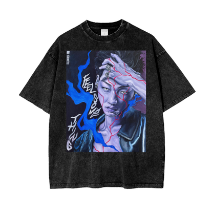 'Feel Something' Short Sleeve Acid Wash Oversized T-Shirt