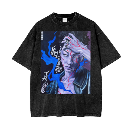 'Feel Something' Short Sleeve Acid Wash Oversized T-Shirt
