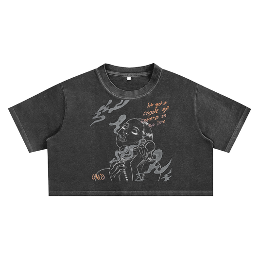 'Dialtone' Acid Wash Crop Top T-Shirt