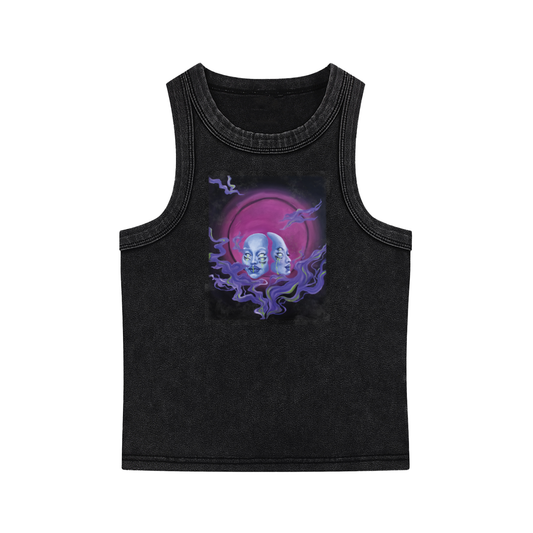 'Dark Side of the Moon' Acid Wash Racer-Back Tank Top