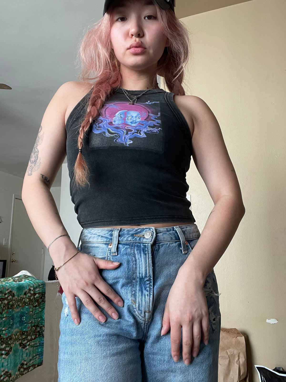 'Dark Side of the Moon' Acid Wash Racer-Back Tank Top