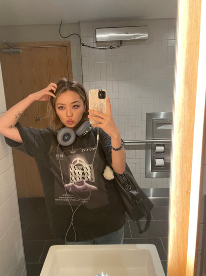 ((Ni)) Intuitive Graphic Acid Washed Oversized T-Shirt