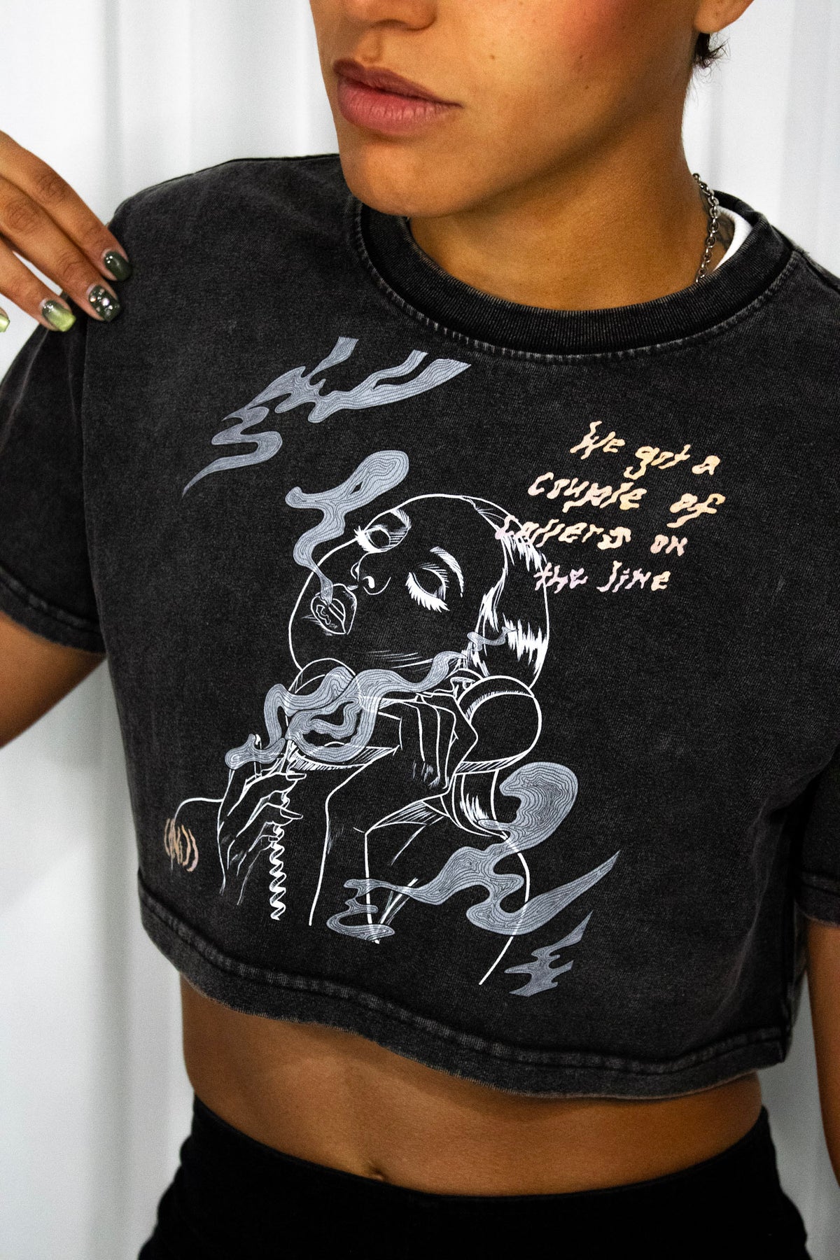 'Dialtone' Acid Wash Crop Top T-Shirt