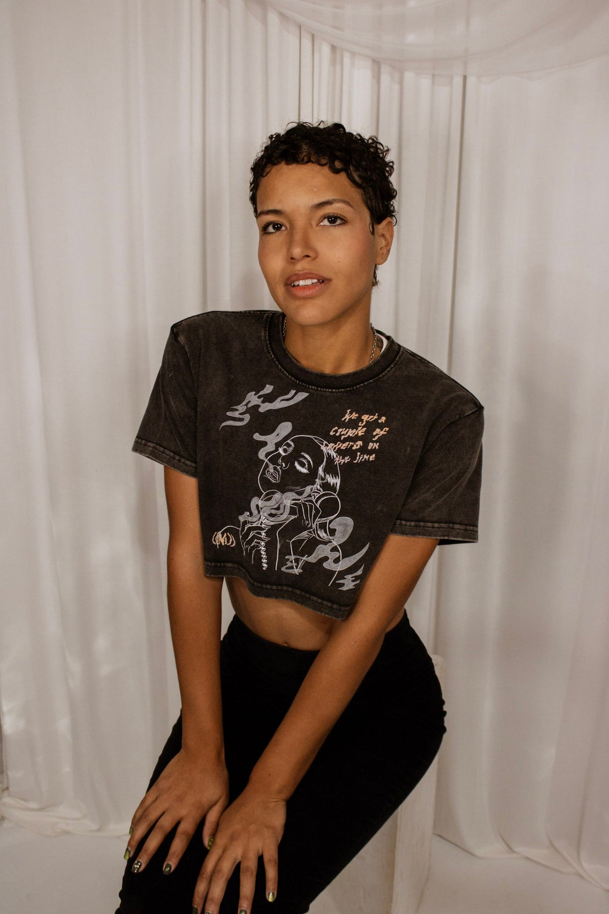 'Dialtone' Acid Wash Crop Top T-Shirt